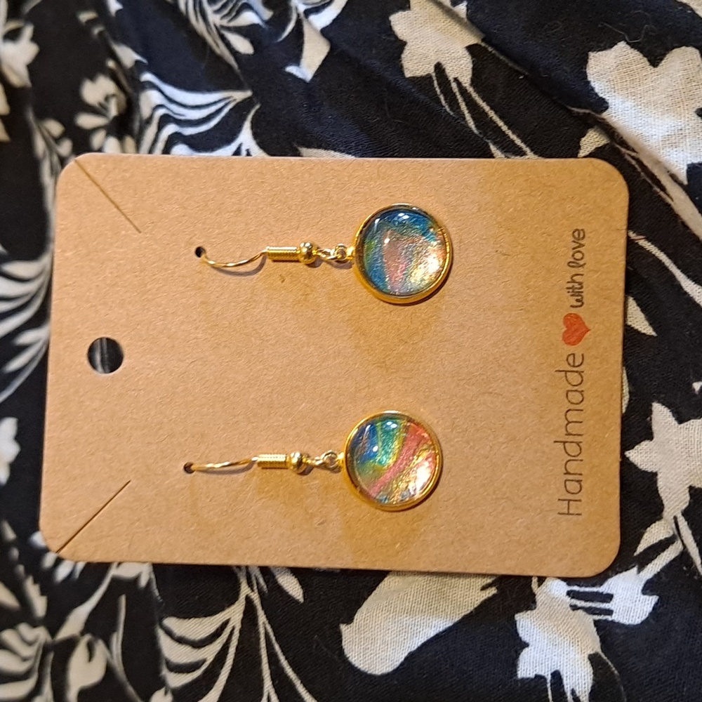 Abstract Mettalic Rainbow Drop Earrings